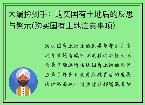 大漏捡到手：购买国有土地后的反思与警示(购买国有土地注意事项)