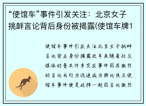 “使馆车”事件引发关注：北京女子挑衅言论背后身份被揭露(使馆车牌198)