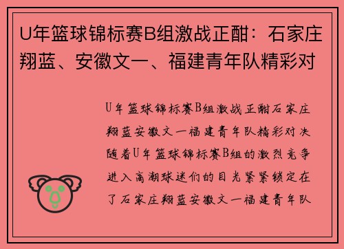 U年篮球锦标赛B组激战正酣：石家庄翔蓝、安徽文一、福建青年队精彩对决