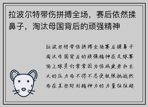 拉波尔特带伤拼搏全场，赛后依然揉鼻子，淘汰母国背后的顽强精神