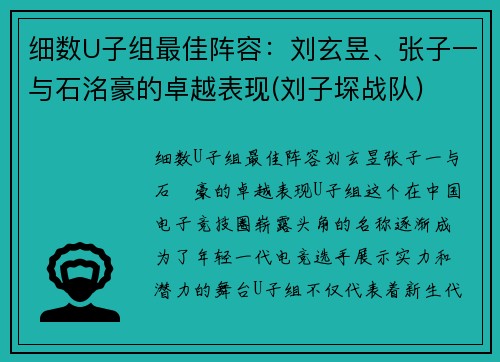 细数U子组最佳阵容：刘玄昱、张子一与石洺豪的卓越表现(刘子堔战队)